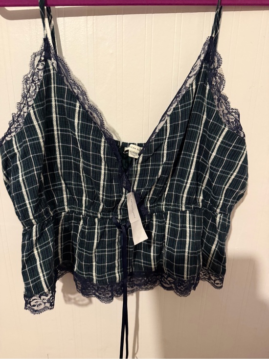 American Eagle Outfitters Tops - American Eagle Plaid Lace-Trim Cami Top in Dark Green & Navy XXL NWT